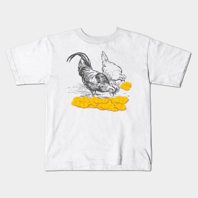 The Golden Goose, gold egg and bitcoins Kids T-Shirt by Cachaldora